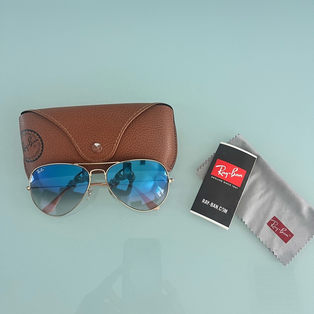 Ray-Ban Gold Frame Sunglasses with Blue Mirrored Lenses